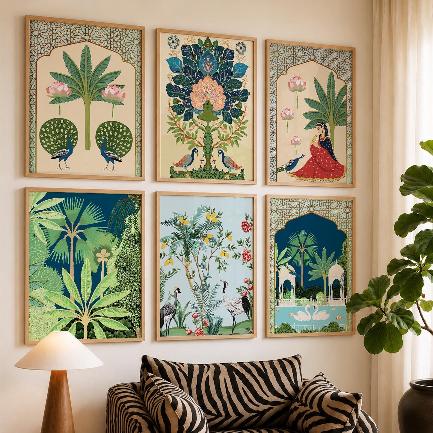 Traditional Indian Pichwai Art Framed Prints for Elegant Home Decor Set of 6