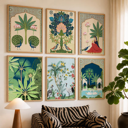 Traditional Indian Pichwai Art Framed Prints for Elegant Home Decor Set of 6