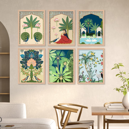 Traditional Indian Pichwai Art Framed Paintings for Elegant Home Decor Set of 6