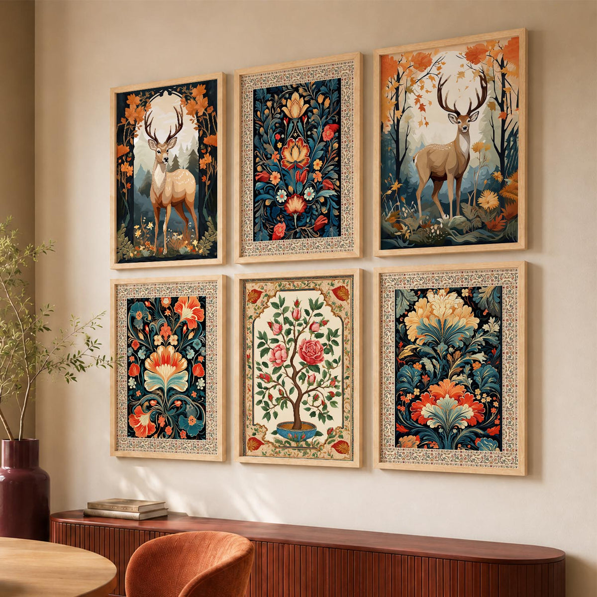 Nature Inspired  Modern Art Prints with Frame for Living Room Bedroom Home and Office Wall Decor Set of 6