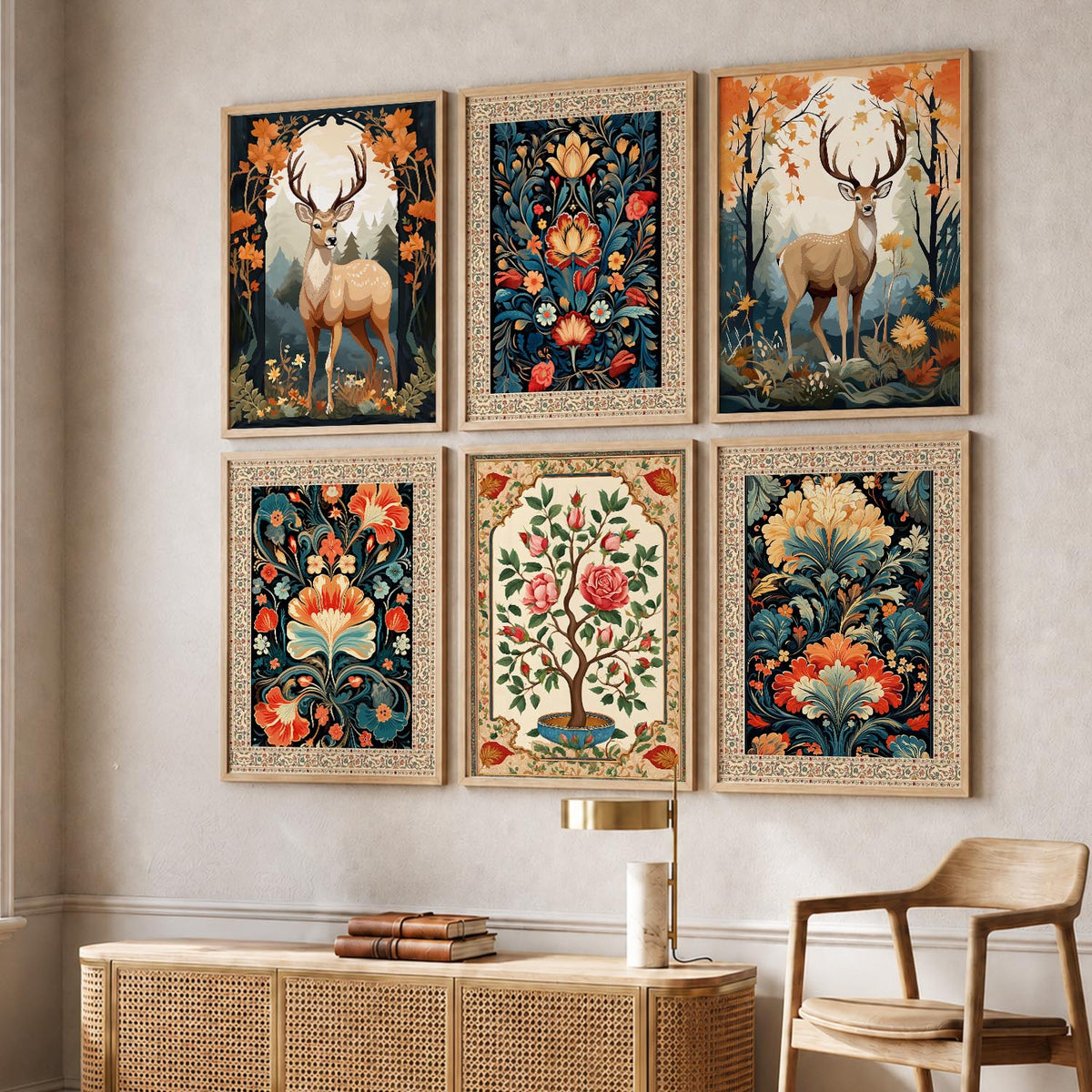 Nature Inspired  Modern Art Prints with Frame for Living Room Bedroom Home and Office Wall Decor Set of 6