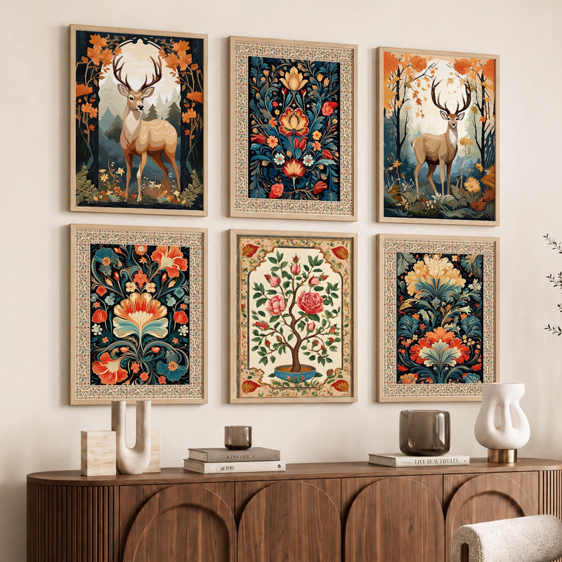 Nature Inspired  Modern Art Prints with Frame for Living Room Bedroom Home and Office Wall Decor Set of 6