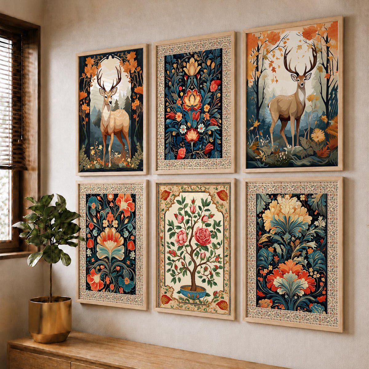 Nature Inspired  Modern Art Prints with Frame for Living Room Bedroom Home and Office Wall Decor Set of 6
