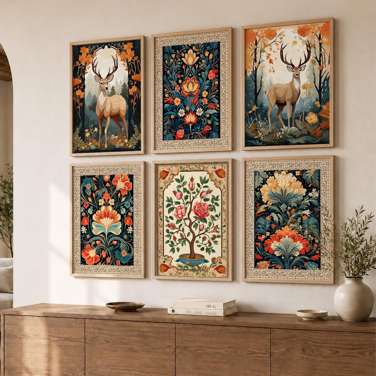 Nature Inspired  Modern Art Prints with Frame for Living Room Bedroom Home and Office Wall Decor Set of 6