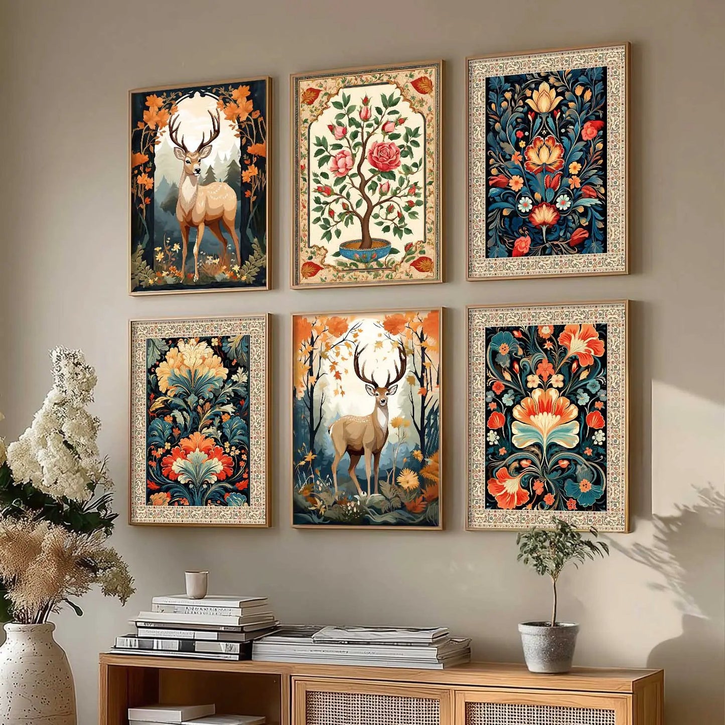 Nature Inspired  Modern Art Prints with Frame for Living Room Bedroom Home and Office Wall Decor Set of 6