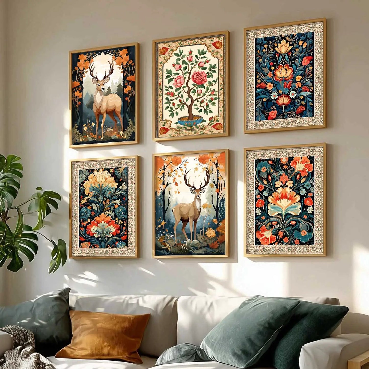 Nature Inspired  Modern Art Prints with Frame for Living Room Bedroom Home and Office Wall Decor Set of 6