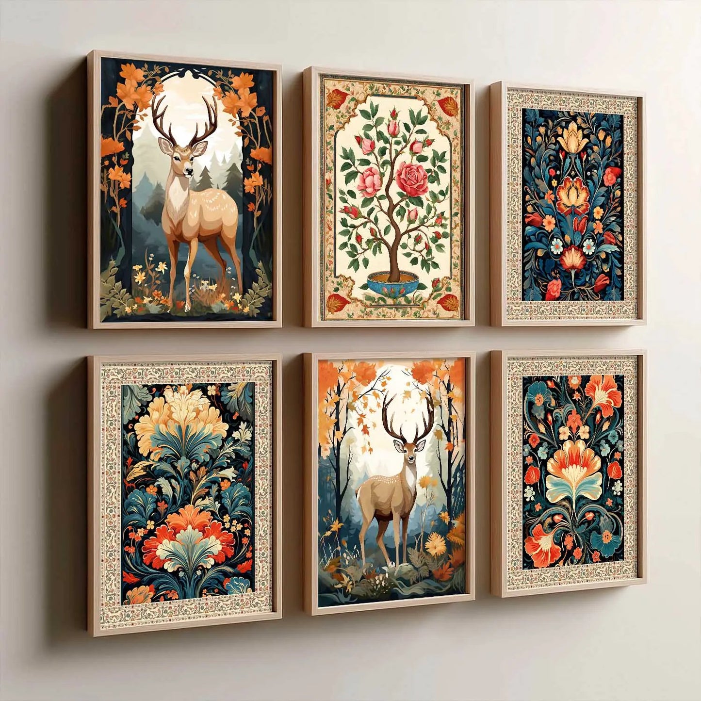 Nature Inspired  Modern Art Prints with Frame for Living Room Bedroom Home and Office Wall Decor Set of 6