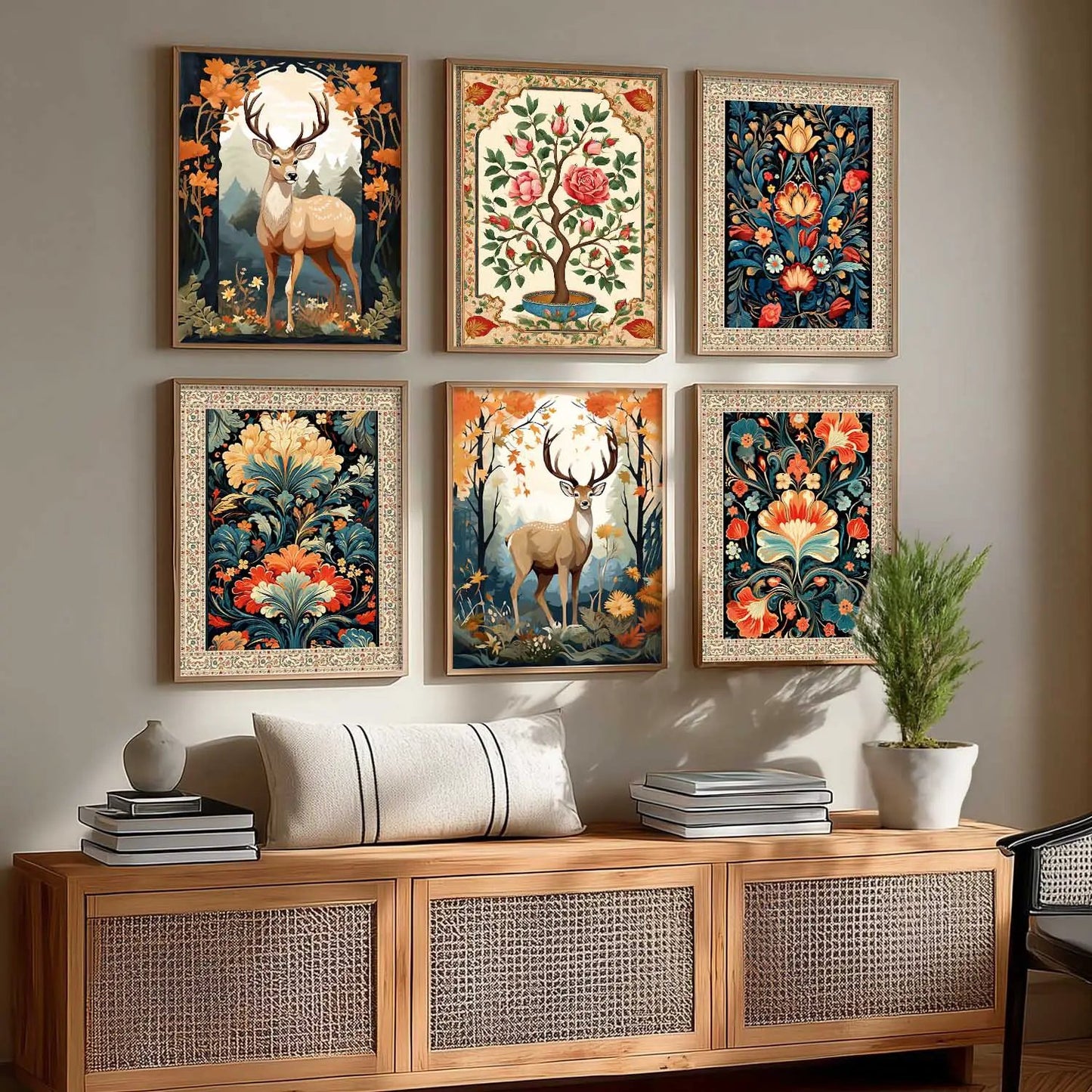 Nature Inspired  Modern Art Prints with Frame for Living Room Bedroom Home and Office Wall Decor Set of 6