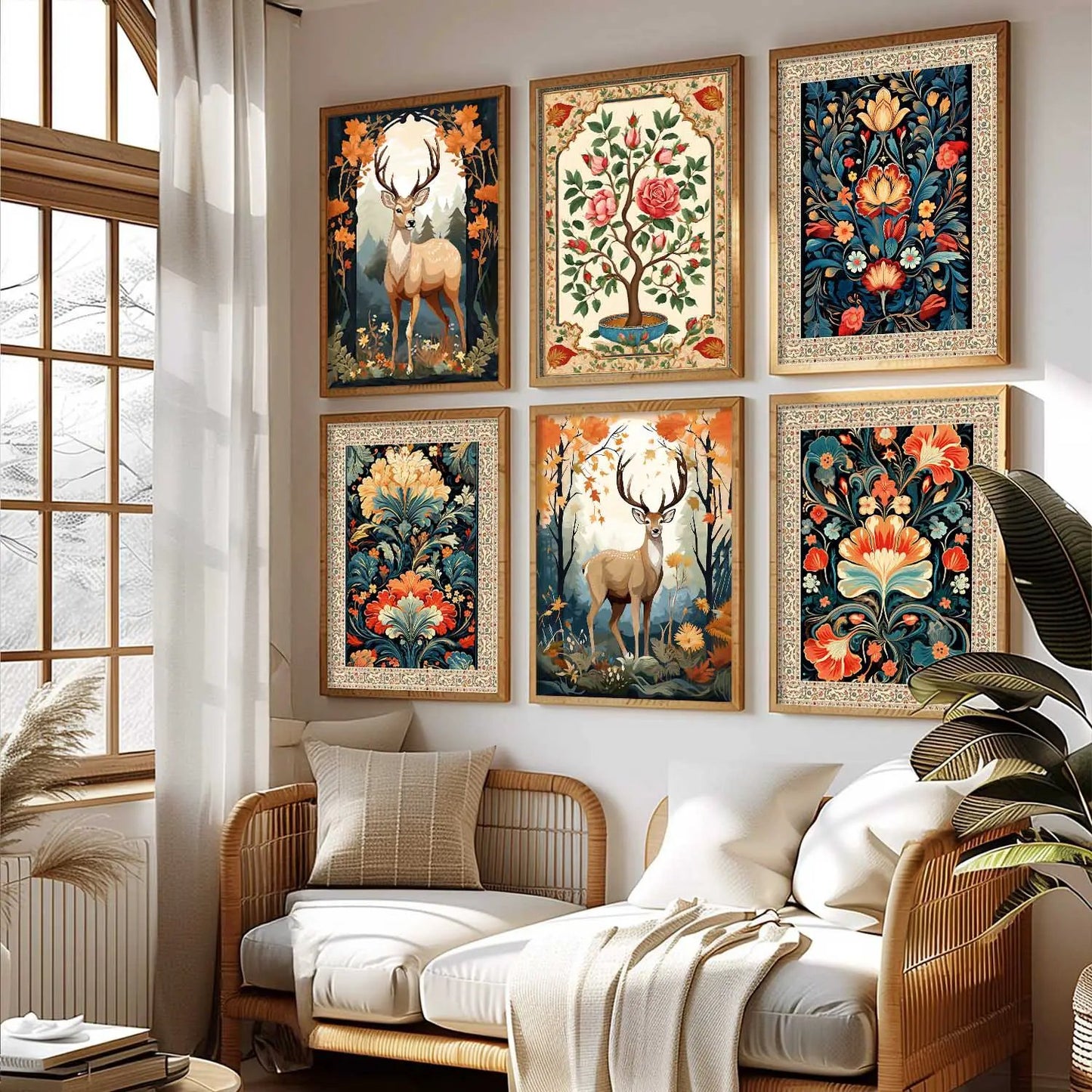 Nature Inspired  Modern Art Prints with Frame for Living Room Bedroom Home and Office Wall Decor Set of 6