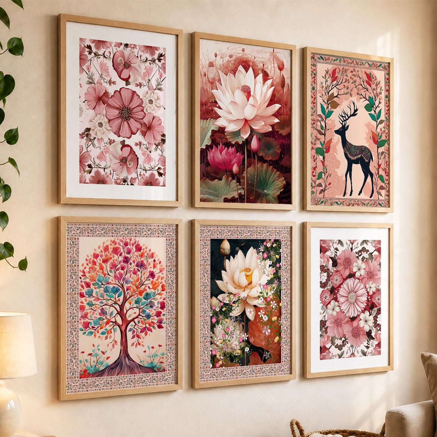 Nature Inspired  Modern Art Prints with Frame for Living Room Bedroom Home and Office Wall Decor Set of 6