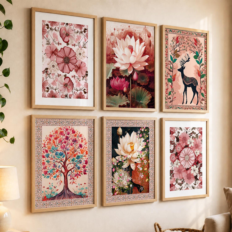 Nature Inspired  Modern Art Prints with Frame for Living Room Bedroom Home and Office Wall Decor Set of 6