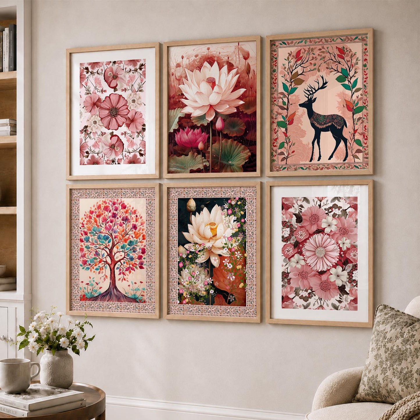 Nature Inspired  Modern Art Prints with Frame for Living Room Bedroom Home and Office Wall Decor Set of 6