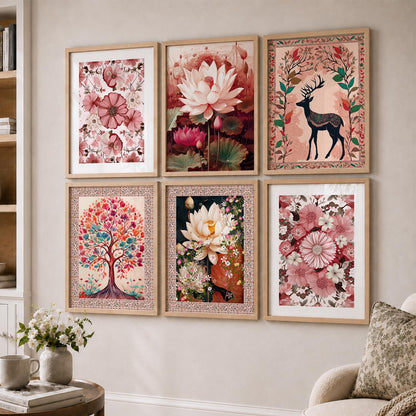 Nature Inspired  Modern Art Prints with Frame for Living Room Bedroom Home and Office Wall Decor Set of 6