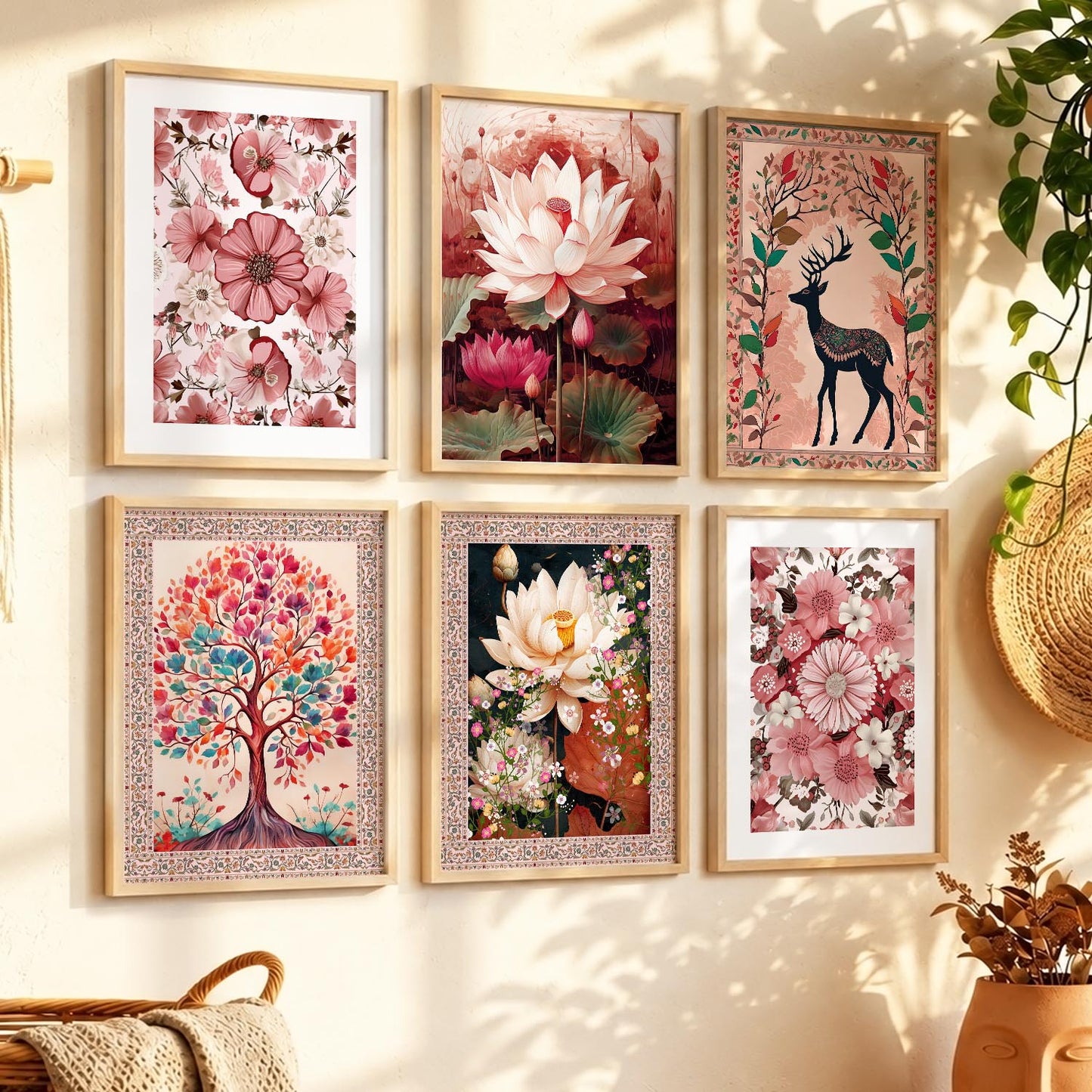 Nature Inspired  Modern Art Prints with Frame for Living Room Bedroom Home and Office Wall Decor Set of 6