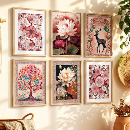 Nature Inspired  Modern Art Prints with Frame for Living Room Bedroom Home and Office Wall Decor Set of 6