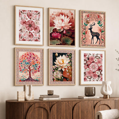 Nature Inspired  Modern Art Prints with Frame for Living Room Bedroom Home and Office Wall Decor Set of 6