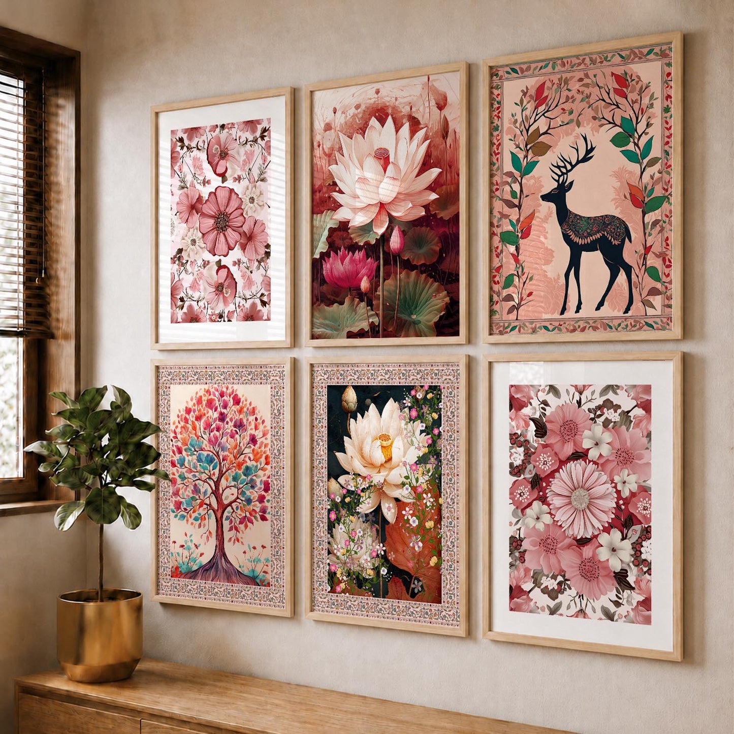 Nature Inspired  Modern Art Prints with Frame for Living Room Bedroom Home and Office Wall Decor Set of 6