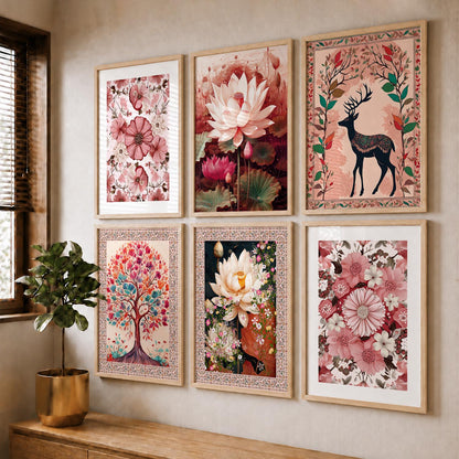 Nature Inspired  Modern Art Prints with Frame for Living Room Bedroom Home and Office Wall Decor Set of 6