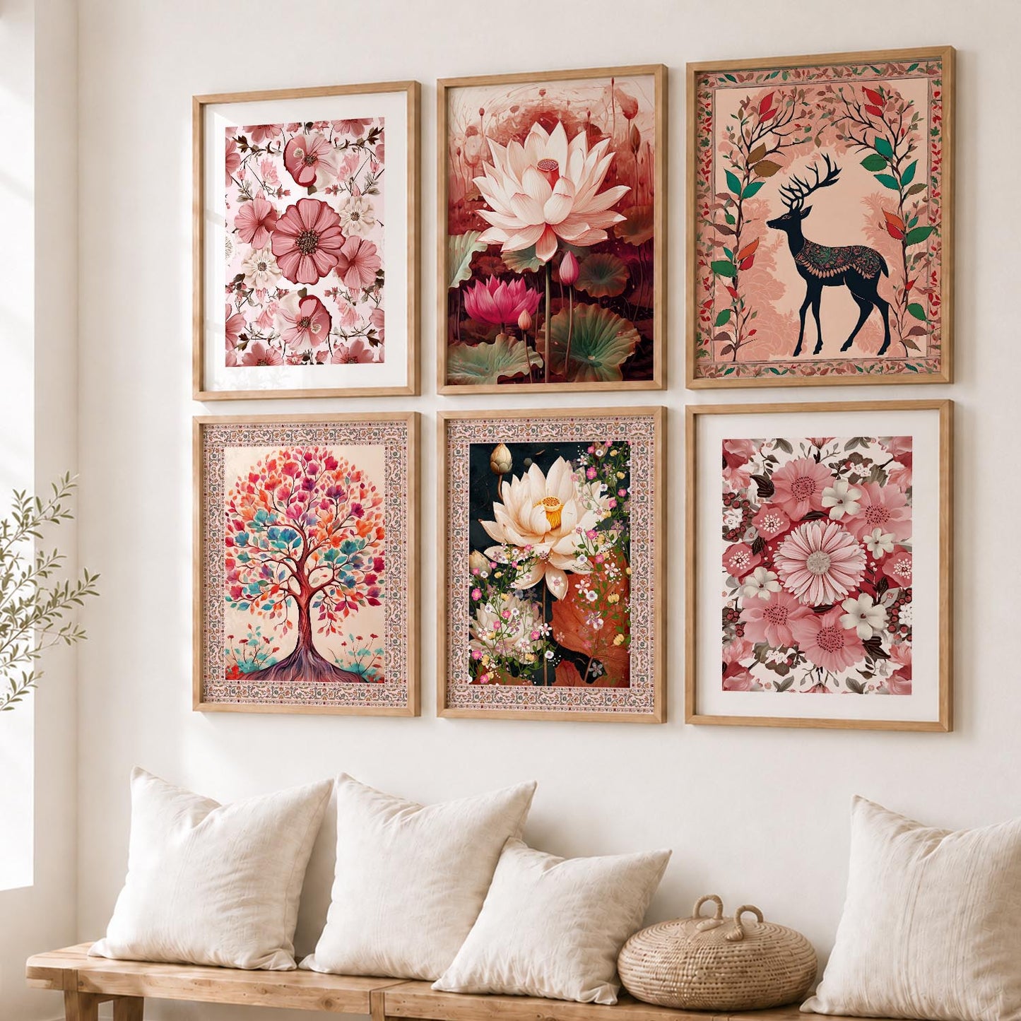Nature Inspired  Modern Art Prints with Frame for Living Room Bedroom Home and Office Wall Decor Set of 6