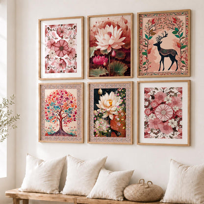 Nature Inspired  Modern Art Prints with Frame for Living Room Bedroom Home and Office Wall Decor Set of 6