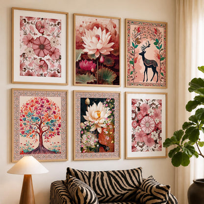 Nature Inspired  Modern Art Prints with Frame for Living Room Bedroom Home and Office Wall Decor Set of 6