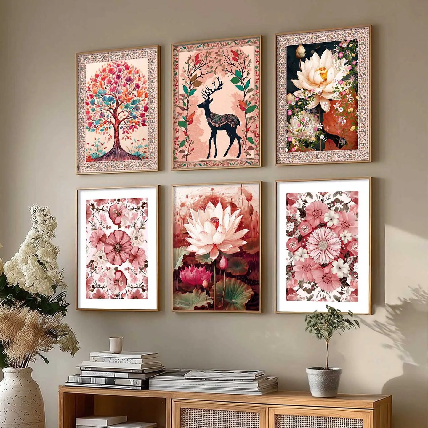 Nature Inspired  Modern Art Prints with Frame for Living Room Bedroom Home and Office Wall Decor Set of 6