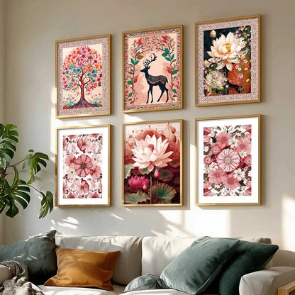 Nature Inspired  Modern Art Prints with Frame for Living Room Bedroom Home and Office Wall Decor Set of 6