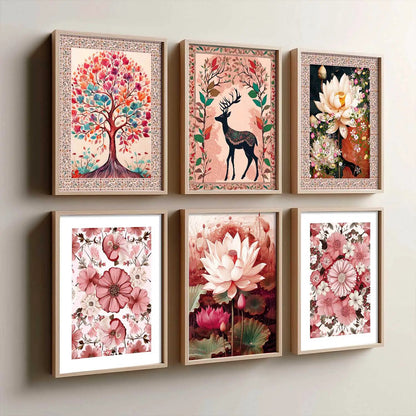 Nature Inspired  Modern Art Prints with Frame for Living Room Bedroom Home and Office Wall Decor Set of 6