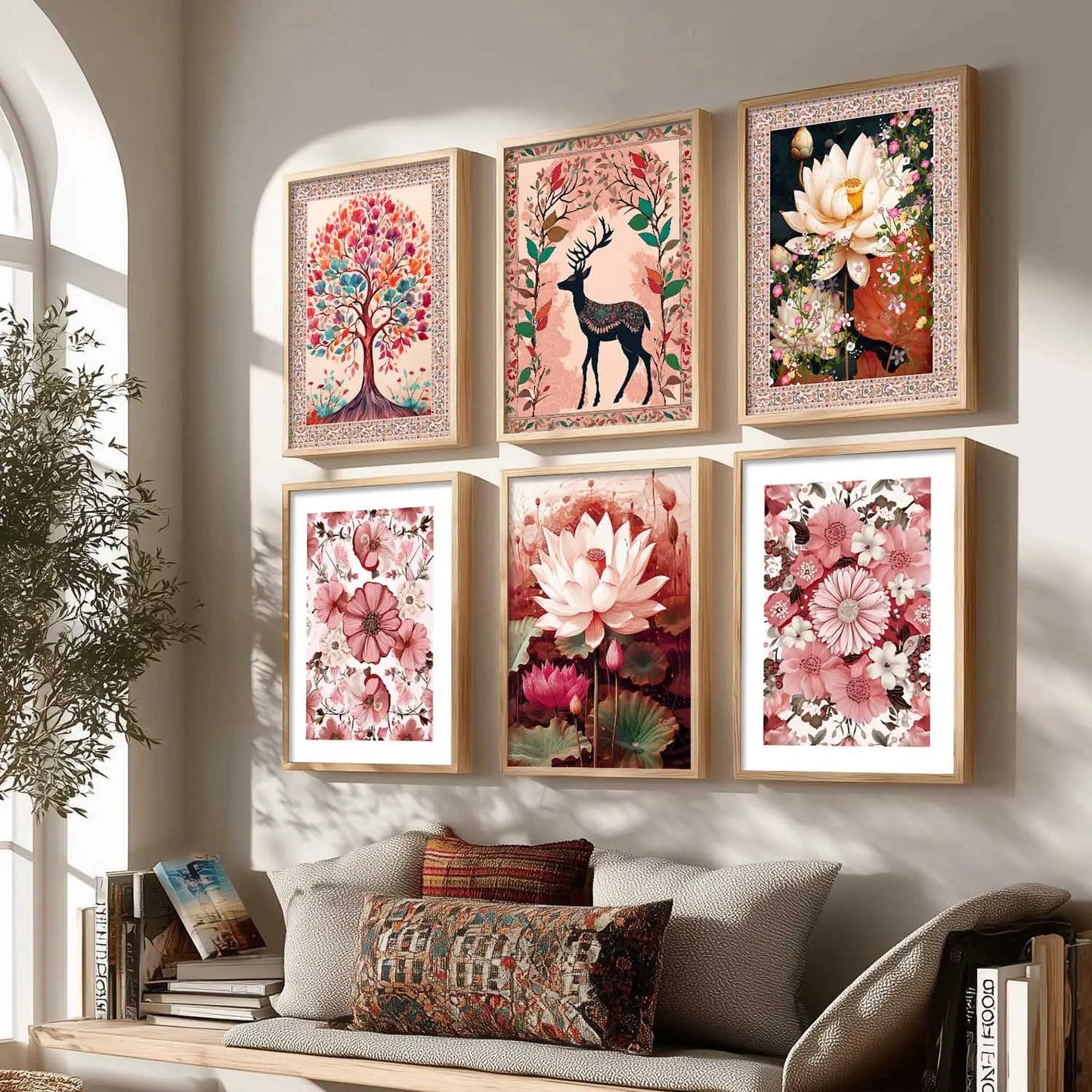 Nature Inspired  Modern Art Prints with Frame for Living Room Bedroom Home and Office Wall Decor Set of 6