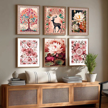 Nature Inspired  Modern Art Prints with Frame for Living Room Bedroom Home and Office Wall Decor Set of 6