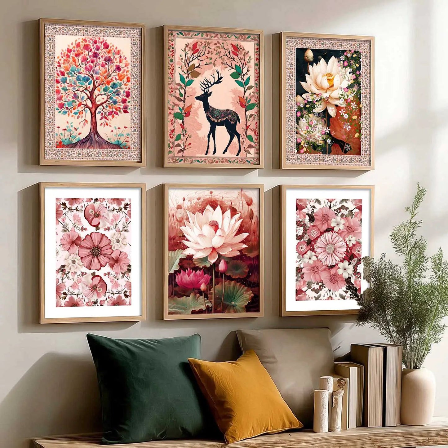 Nature Inspired  Modern Art Prints with Frame for Living Room Bedroom Home and Office Wall Decor Set of 6
