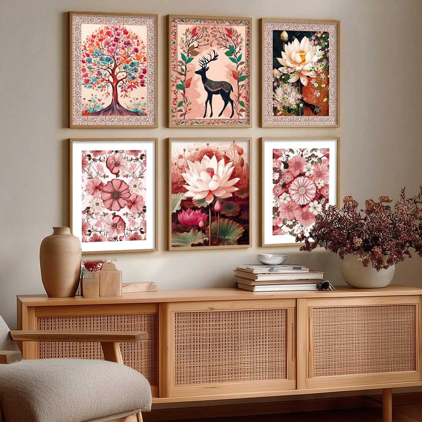 Nature Inspired  Modern Art Prints with Frame for Living Room Bedroom Home and Office Wall Decor Set of 6