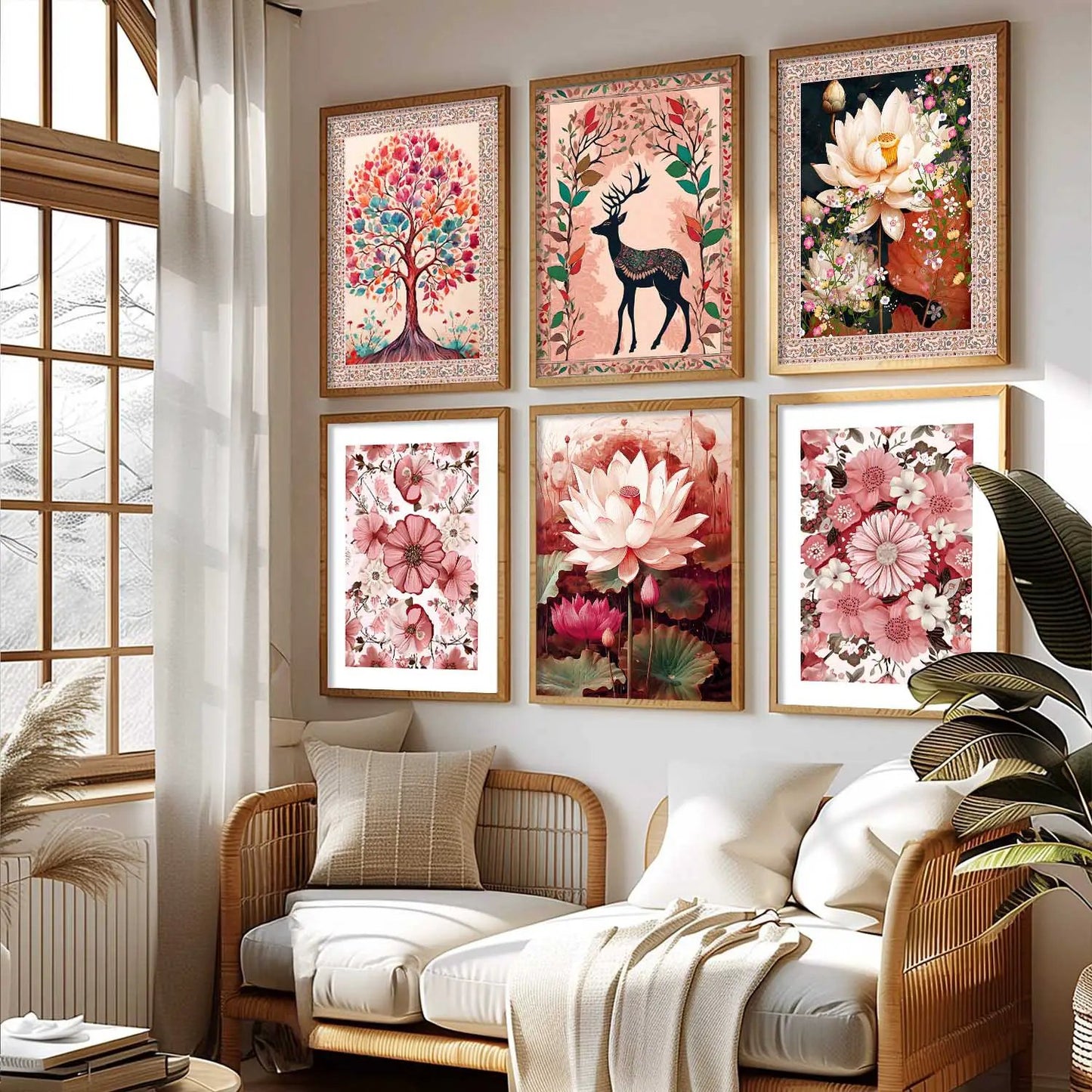 Nature Inspired  Modern Art Prints with Frame for Living Room Bedroom Home and Office Wall Decor Set of 6