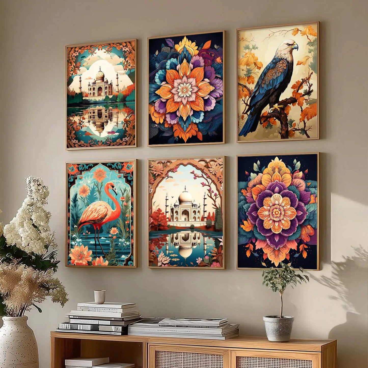 Nature Inspired  Modern Art Prints with Frame for Living Room Bedroom Home and Office Wall Decor Set of 6