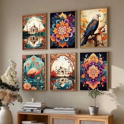 Nature Inspired  Modern Art Prints with Frame for Living Room Bedroom Home and Office Wall Decor Set of 6