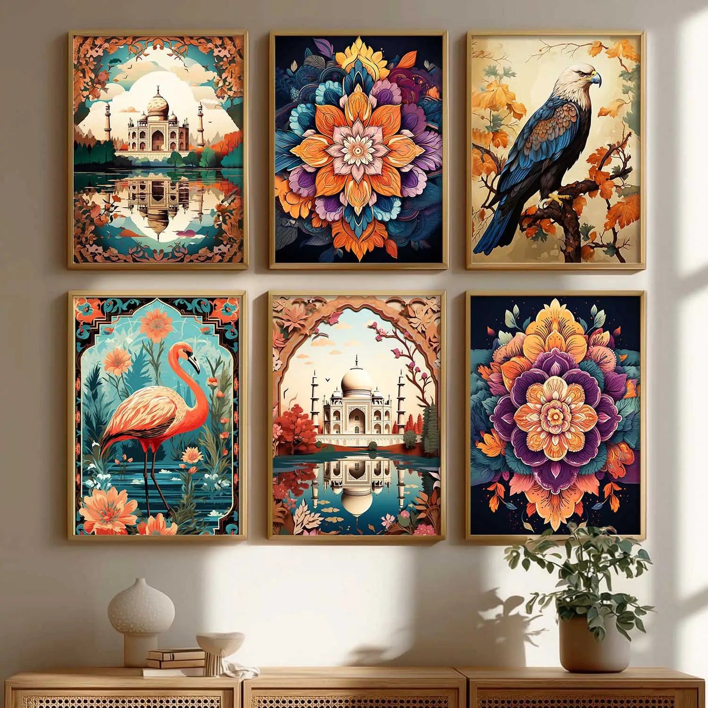 Nature Inspired  Modern Art Prints with Frame for Living Room Bedroom Home and Office Wall Decor Set of 6