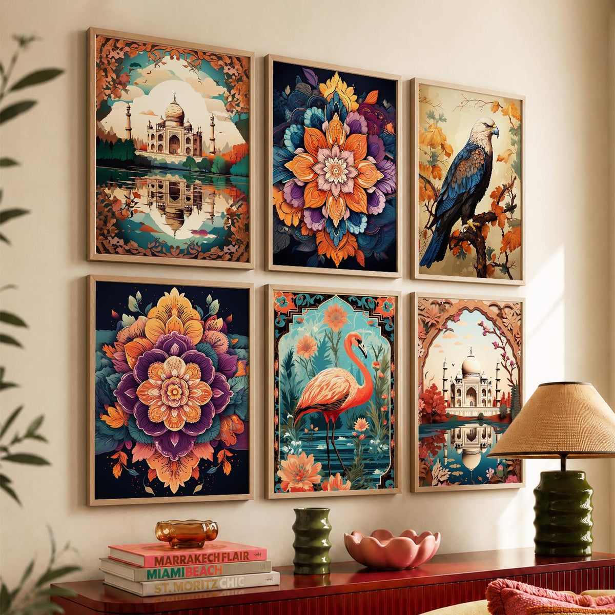 Nature Inspired  Modern Art Prints with Frame for Living Room Bedroom Home and Office Wall Decor Set of 6