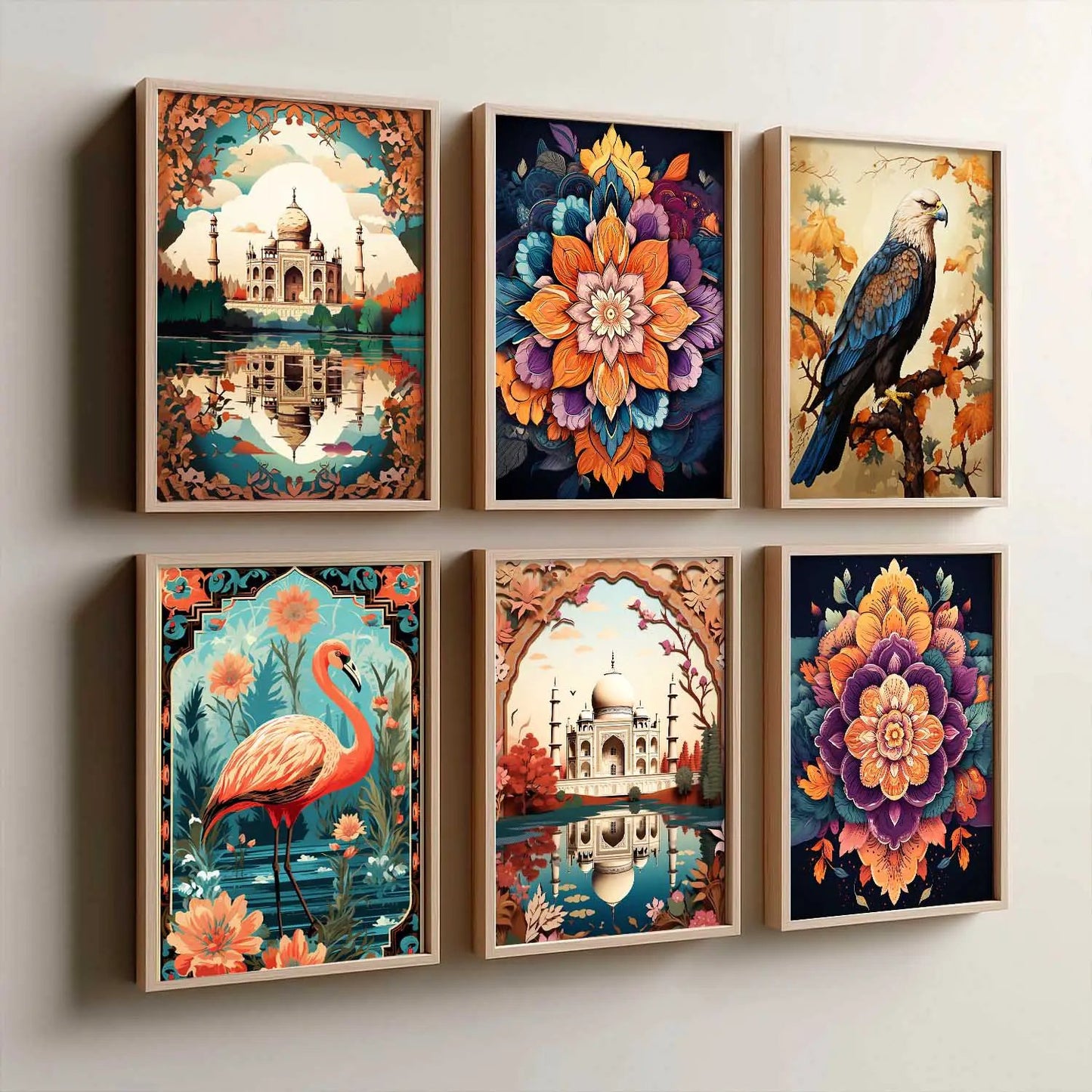 Nature Inspired  Modern Art Prints with Frame for Living Room Bedroom Home and Office Wall Decor Set of 6