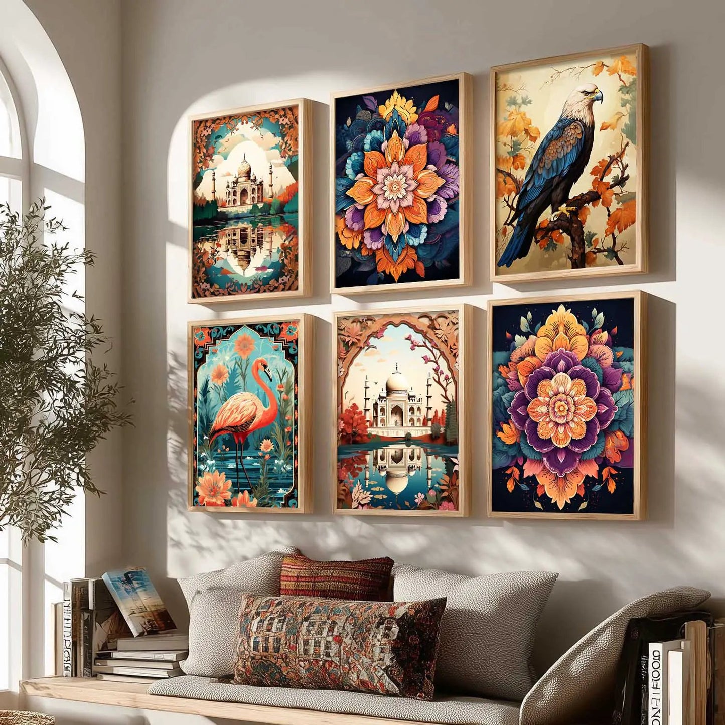 Nature Inspired  Modern Art Prints with Frame for Living Room Bedroom Home and Office Wall Decor Set of 6