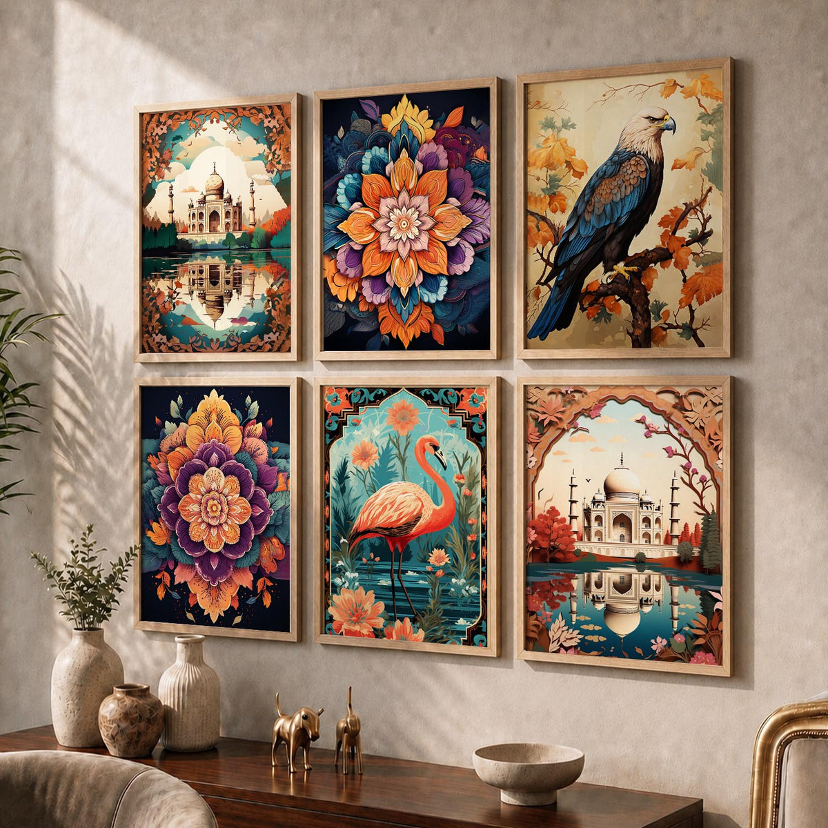 Nature Inspired  Modern Art Prints with Frame for Living Room Bedroom Home and Office Wall Decor Set of 6