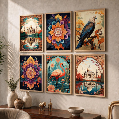 Nature Inspired  Modern Art Prints with Frame for Living Room Bedroom Home and Office Wall Decor Set of 6