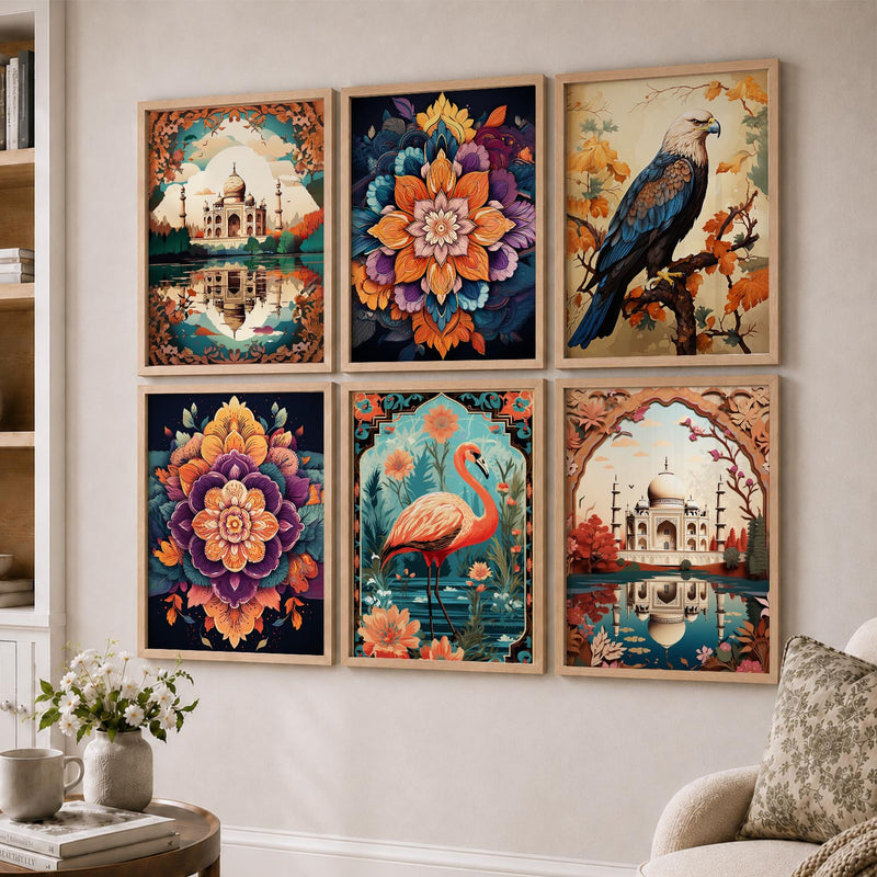 Nature Inspired  Modern Art Prints with Frame for Living Room Bedroom Home and Office Wall Decor Set of 6