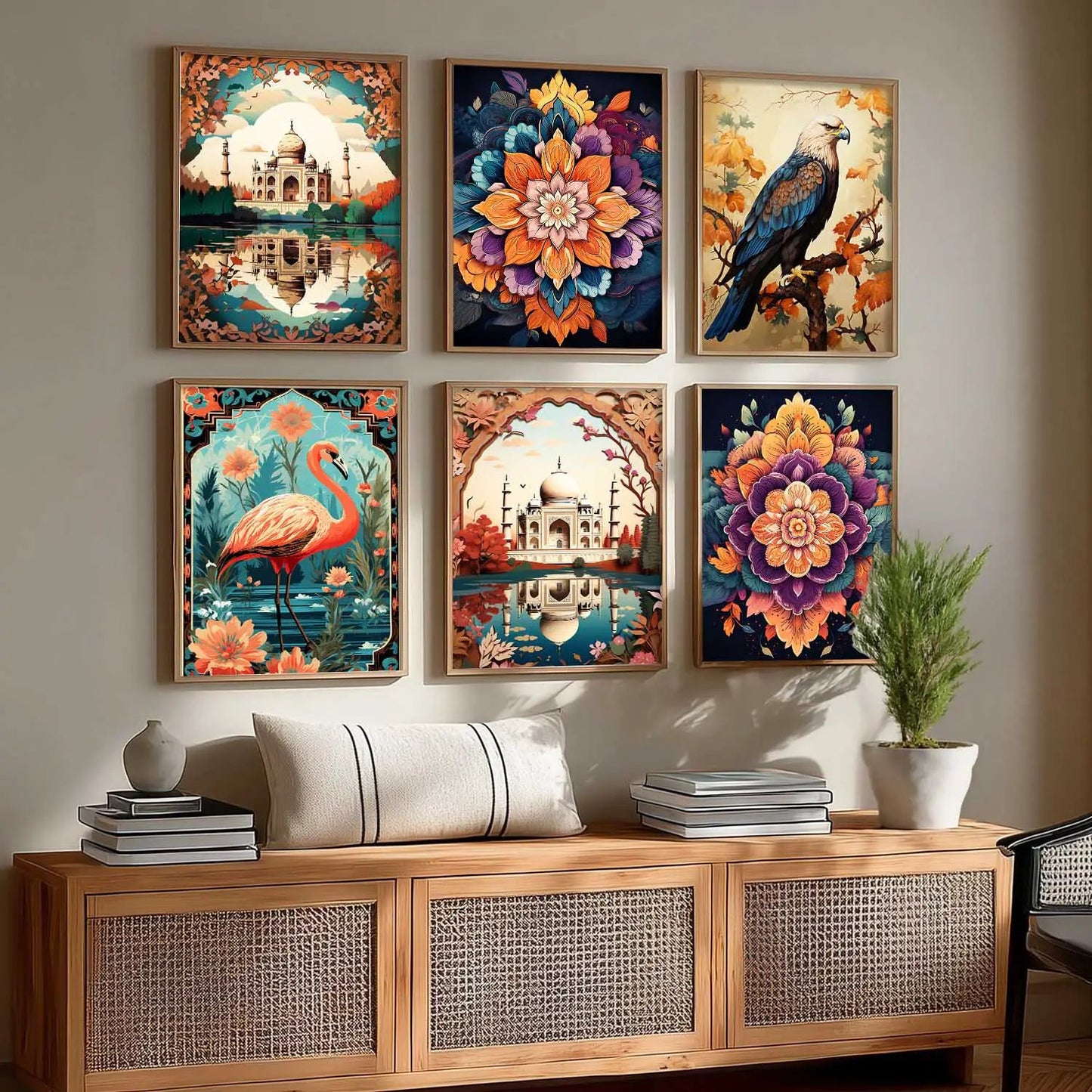 Nature Inspired  Modern Art Prints with Frame for Living Room Bedroom Home and Office Wall Decor Set of 6