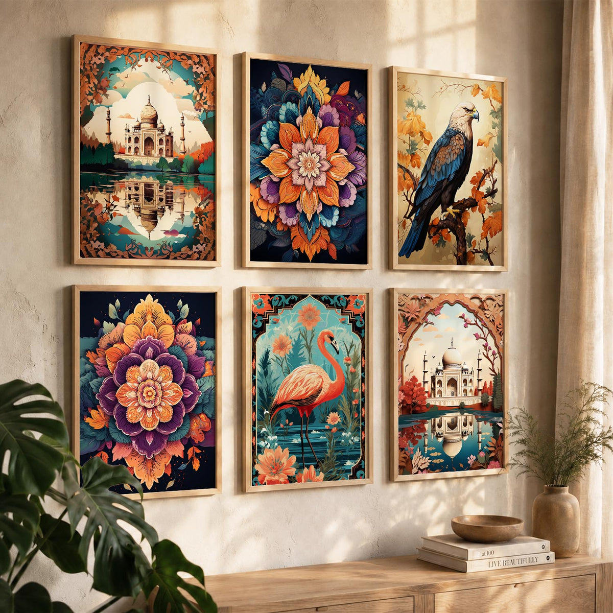 Nature Inspired  Modern Art Prints with Frame for Living Room Bedroom Home and Office Wall Decor Set of 6
