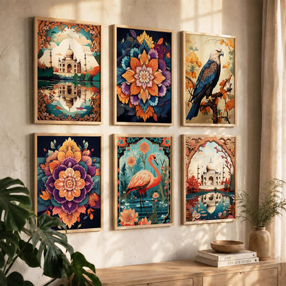 Nature Inspired  Modern Art Prints with Frame for Living Room Bedroom Home and Office Wall Decor Set of 6