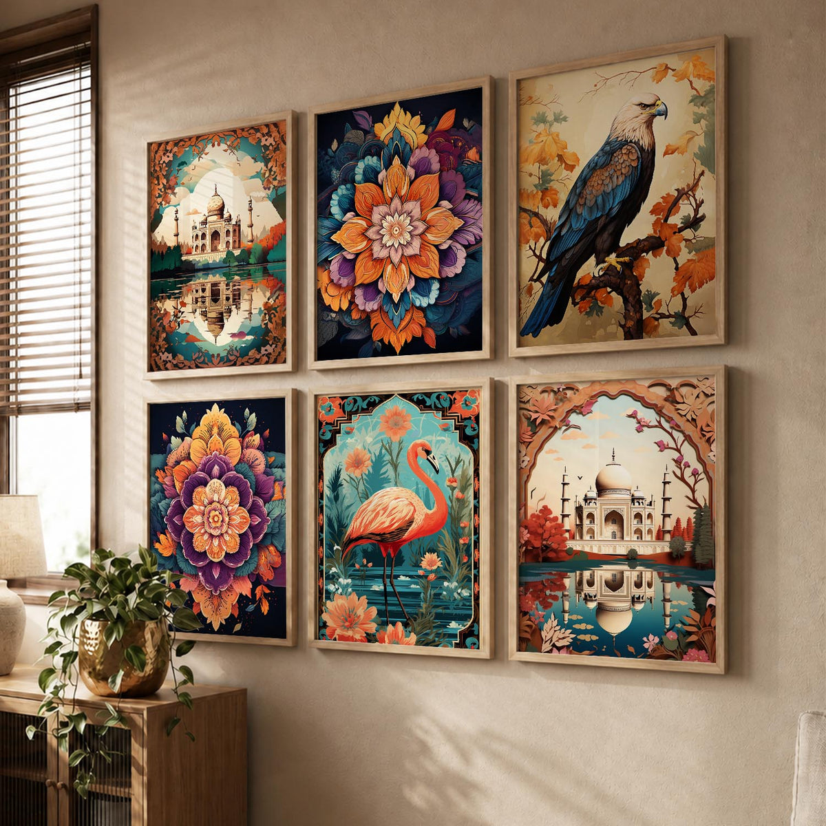 Nature Inspired  Modern Art Prints with Frame for Living Room Bedroom Home and Office Wall Decor Set of 6
