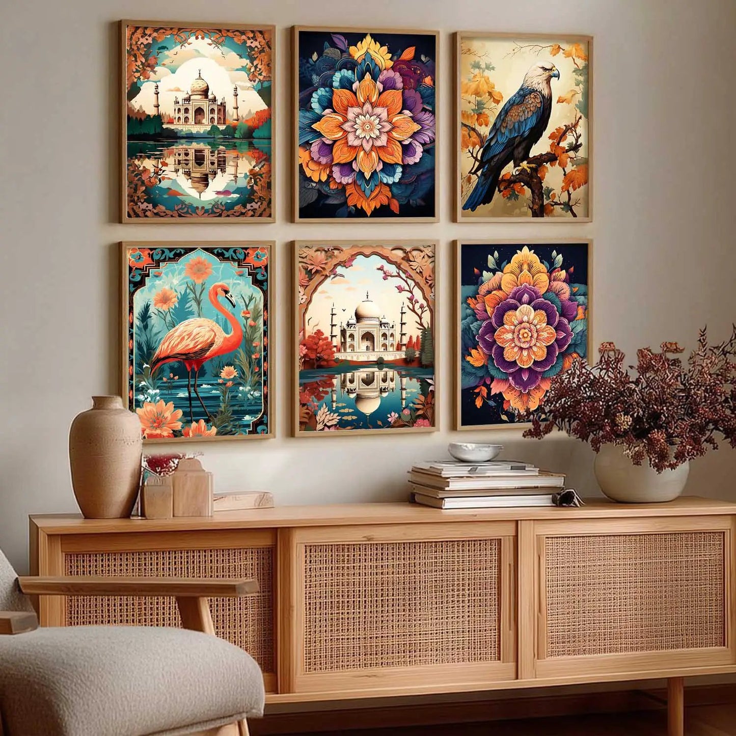Nature Inspired  Modern Art Prints with Frame for Living Room Bedroom Home and Office Wall Decor Set of 6