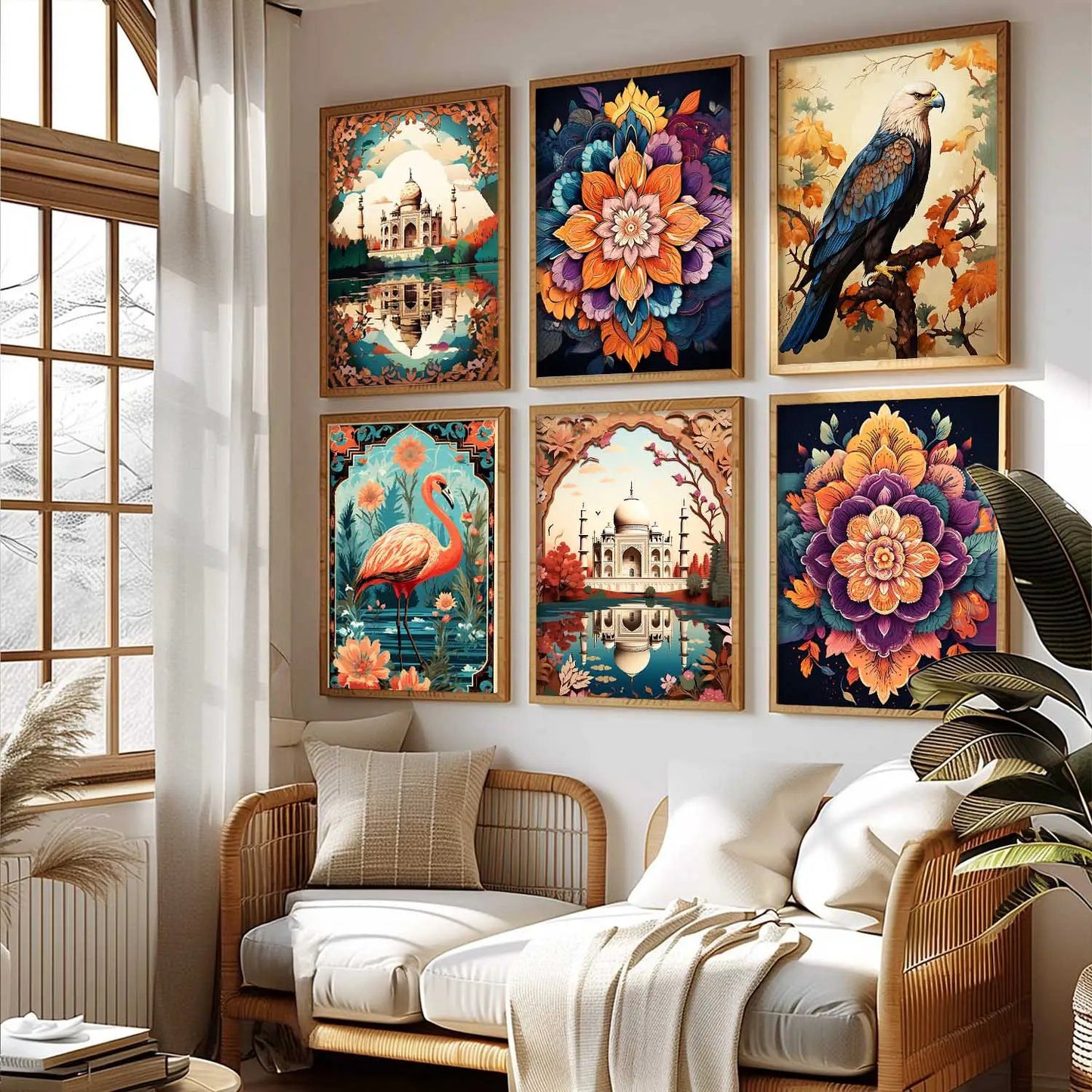 Nature Inspired  Modern Art Prints with Frame for Living Room Bedroom Home and Office Wall Decor Set of 6