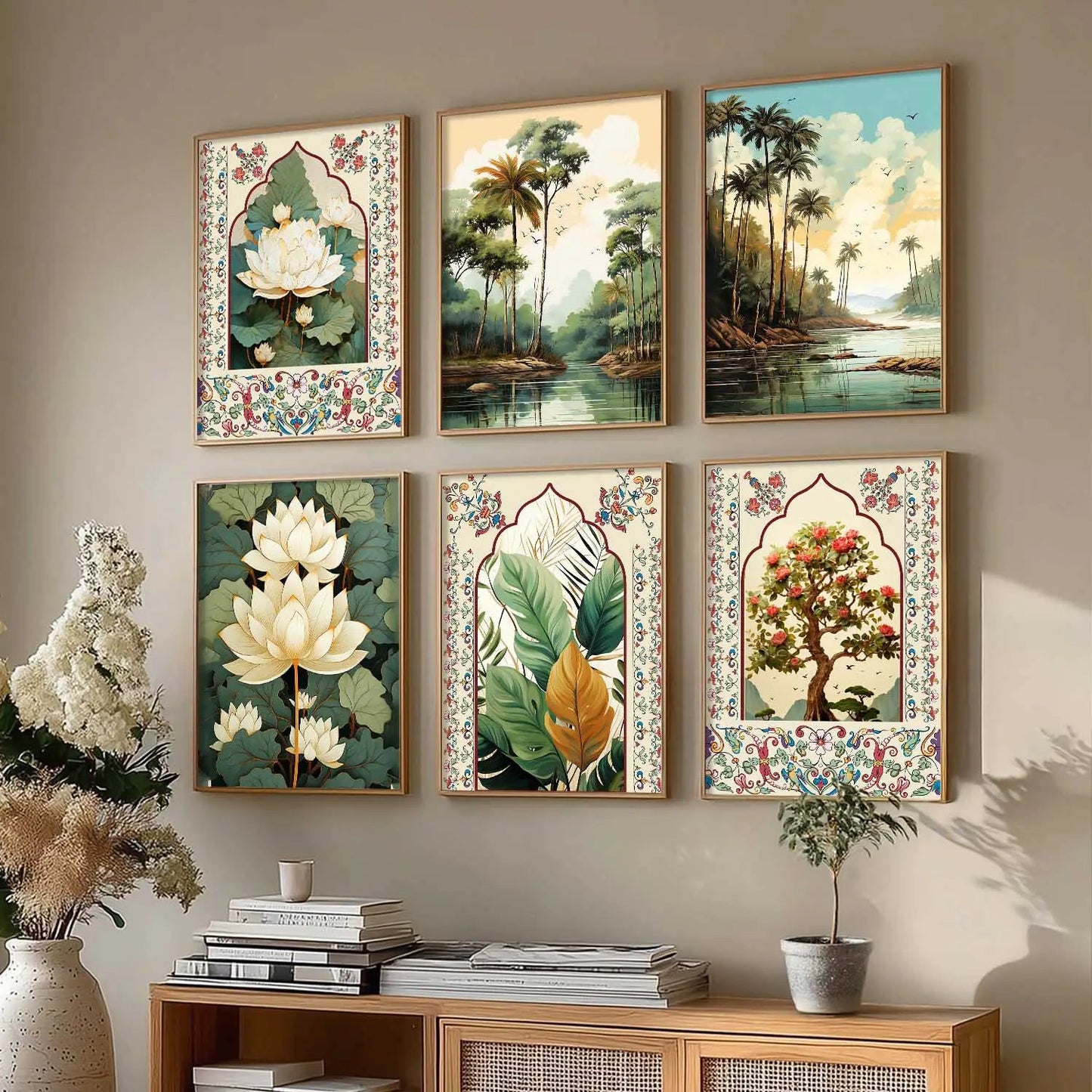Nature Inspired  Modern Art Prints with Frame for Living Room Bedroom Home and Office Wall Decor Set of 6