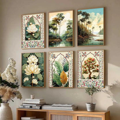 Nature Inspired  Modern Art Prints with Frame for Living Room Bedroom Home and Office Wall Decor Set of 6